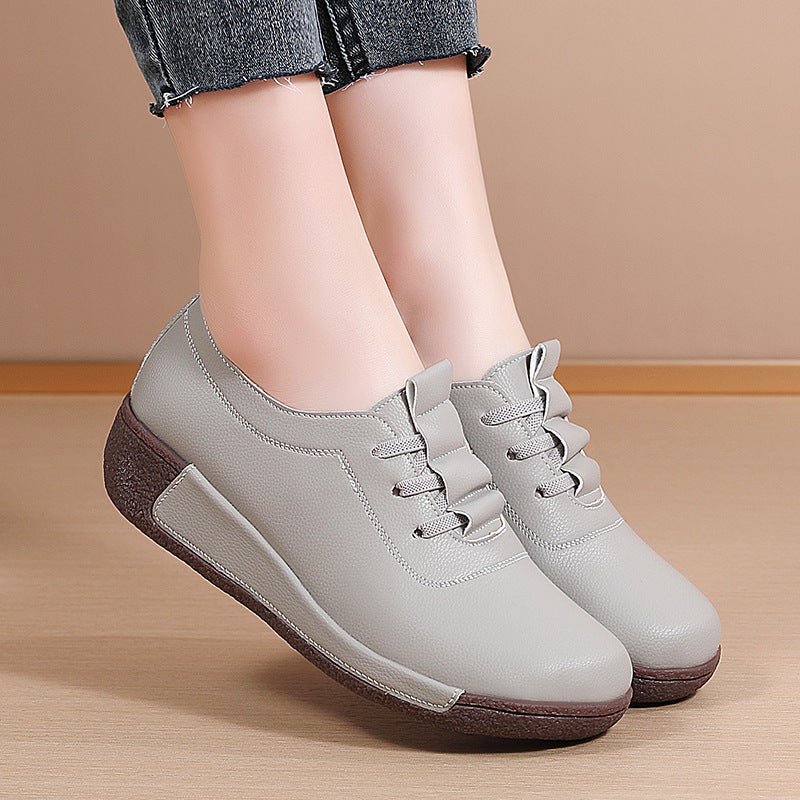 New Plus Size Sneaker Women'S Korean-Style Thick-Soled Rocking Shoes Women'S Genuine Leather Slip-On Wedge Casual Moms Shoes - Image 5